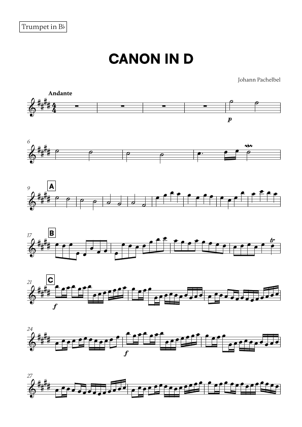 Canon in D (for Trumpet) (arr. Cadenza Editions)