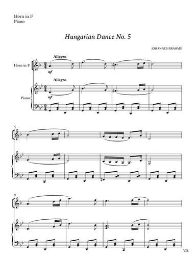 Hungarian Dance No. 5 for Horn in F and Piano (arr. Cássio Silva Chaves)