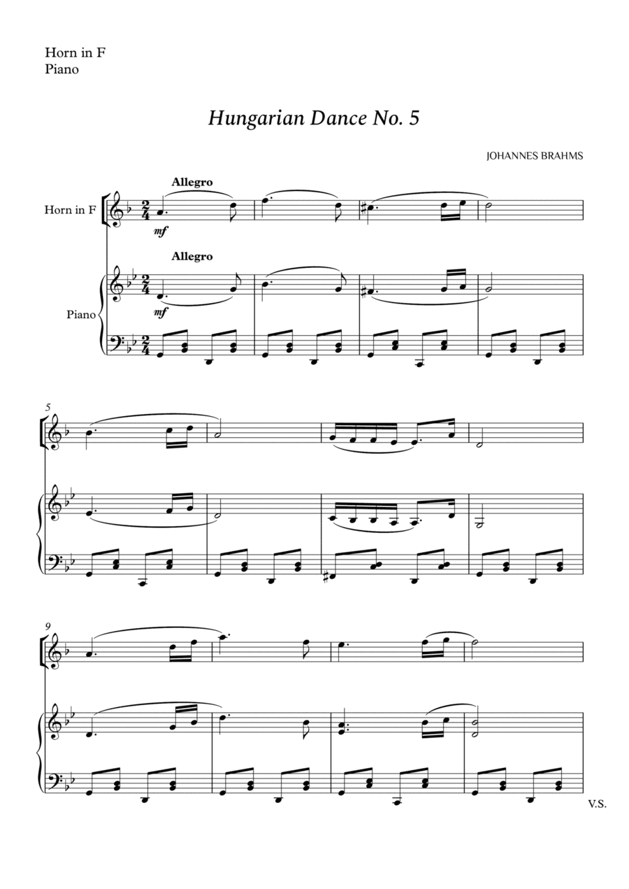 Hungarian Dance No. 5 for Horn in F and Piano (arr. Cássio Silva Chaves)