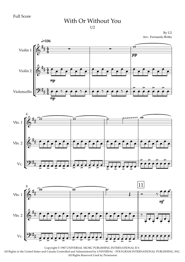 With Or Without You (arr. Fabio Britto)