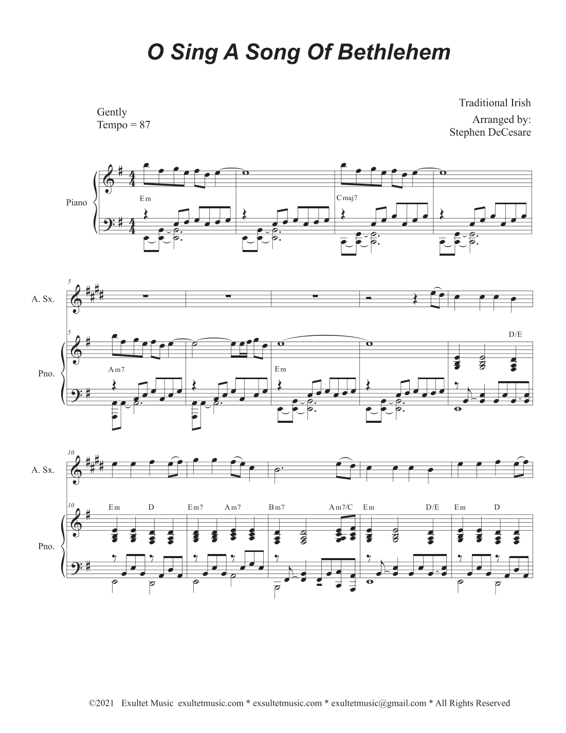 O Sing A Song Of Bethlehem (Alto Saxophone and Piano) (arr. Stephen DeCesare)