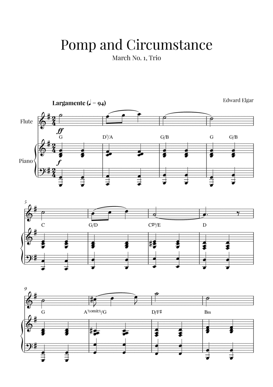 Edward Elgar - Pomp and Circumstance (for Flute and Piano) - with chords (arr. Cadenza Editions)