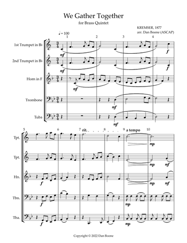 We Gather Together for Brass Quintet (arr. Dan Boone (ASCAP))