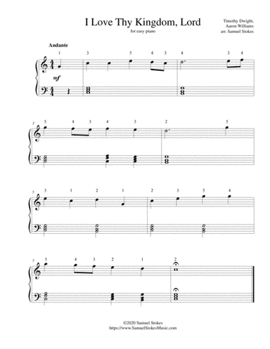 I Love Thy Kingdom, Lord (I Love Your Church, O God) - for easy piano (arr. Samuel Stokes)