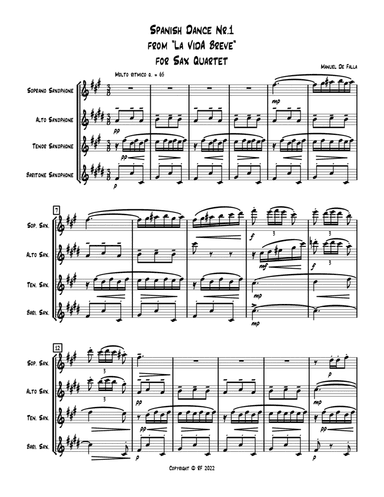 Spanish Dance nr.1 for Sax Quartet(full score and parts) (arr. G.Kraja)