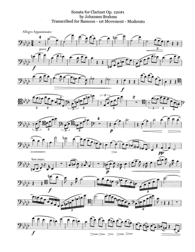 Brahms Sonata 1 for Bassoon (arr. DavidJHare)