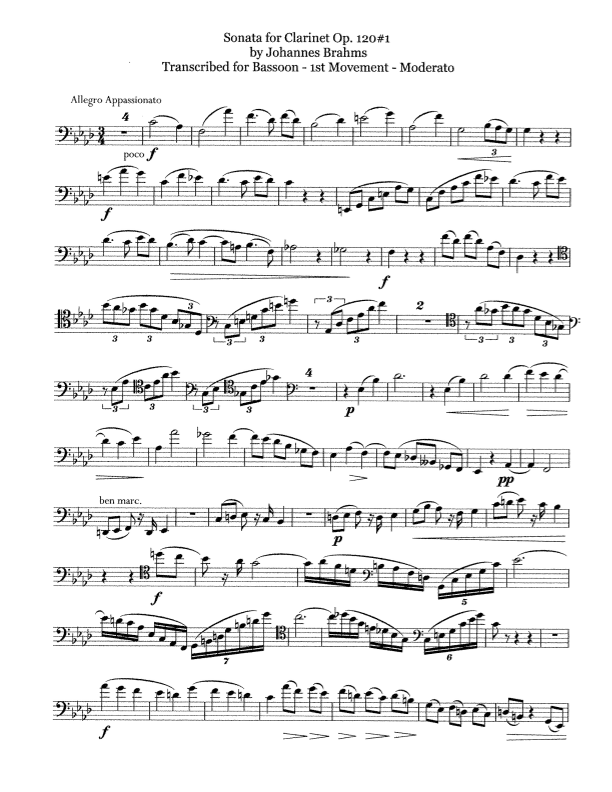Brahms Sonata 1 for Bassoon (arr. DavidJHare)