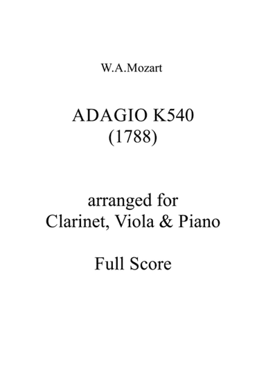 Mozart - Adagio in B minor K 540 - Clarinet, Viola & Piano (arr. Tim TK Murray)