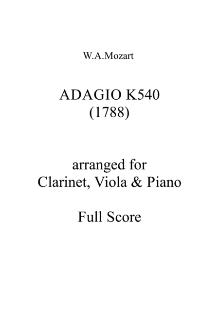 Mozart - Adagio in B minor K 540 - Clarinet, Viola & Piano (arr. Tim TK Murray)