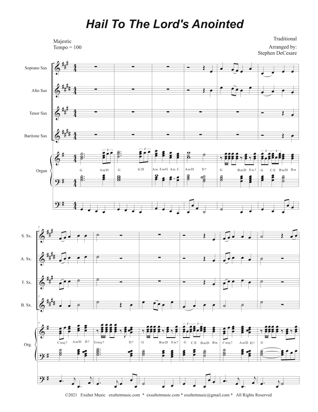 Hail To The Lord's Anointed (Saxophone Quartet with Organ accompaniment) (arr. Stephen DeCesare)