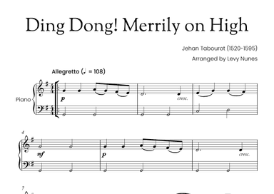Ding Dong! Merrily on High - For easy piano (left hand is performed only by the bass). (arr. Levy Nunes)