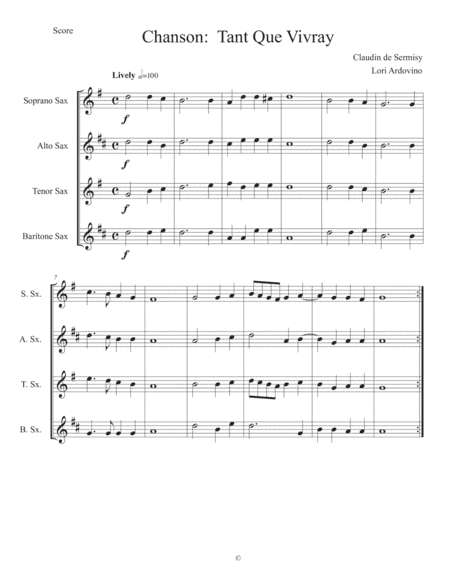Tant que Vivray (arr. Lori Ardovino)