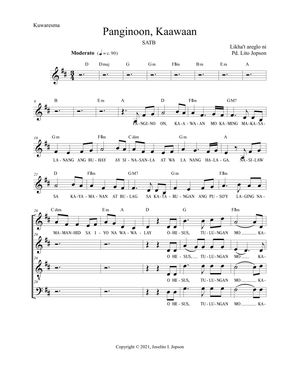 Panginoon, Kaawaan SATB