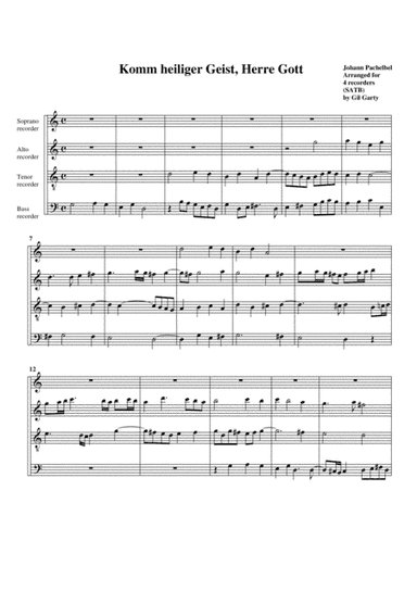 Komm heiliger Geist, Herre Gott (arrangement for 4 recorders) (arr. Gil Garty)