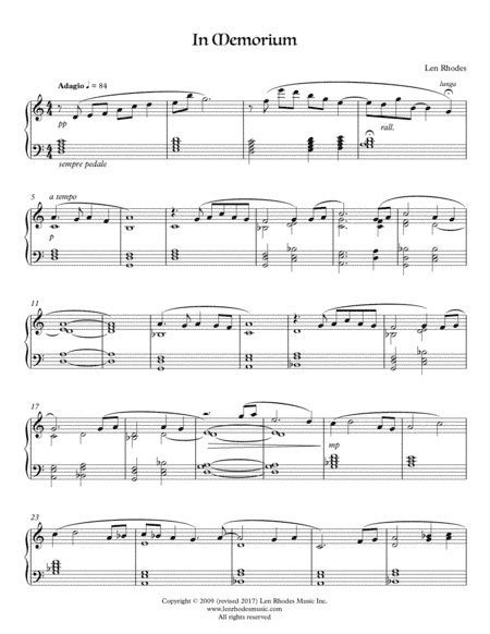 In Memorium - Len Rhodes, for piano solo