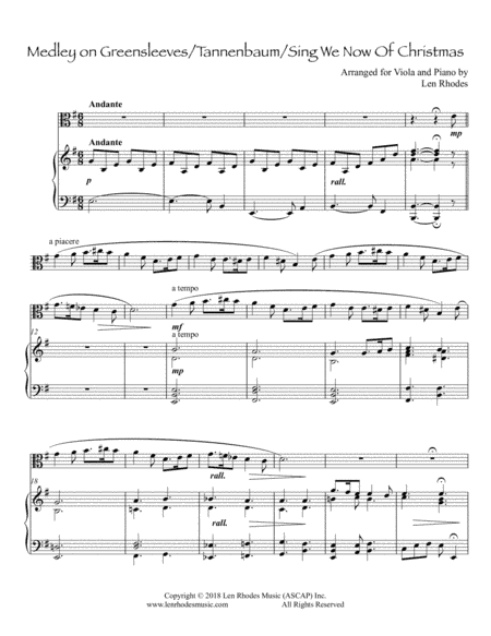 Tannenbaum - Greensleeves - Sing We Now of Christmas - a medley for Viola and Piano (arr. Len Rhodes)