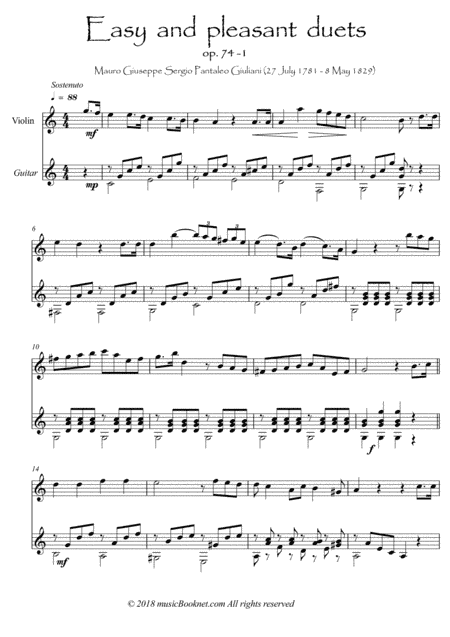 Easy Violin Guitar duets play along by Giuliani part I (arr. PianoSheetNow)