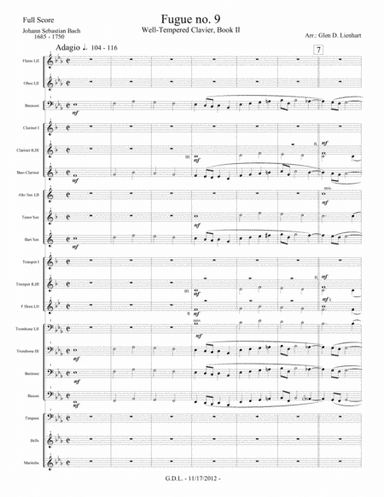 Fugue no. 9, Well-Tempered Clavier (arr. Glen D. Lienhart)