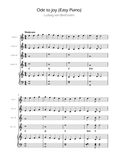 Ode To Joy - Easy Violin Quartet w/ Piano Accompaniment (arr. Ygor Nunes)