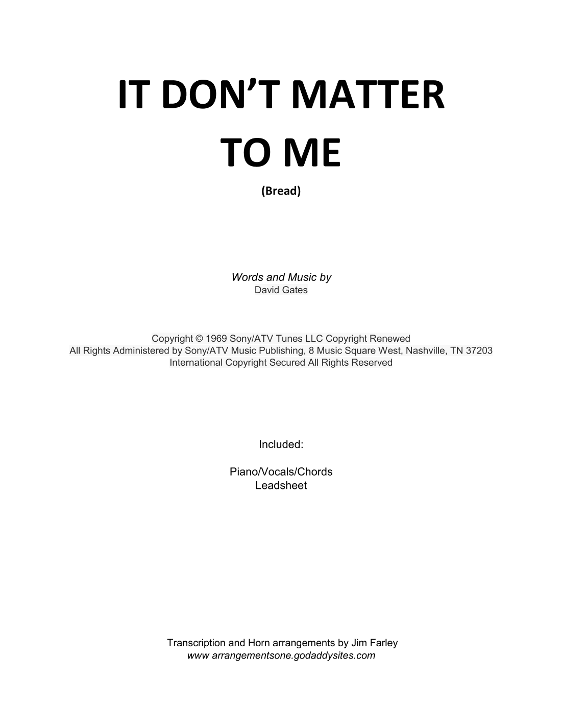 It Don't Matter To Me (arr. Jim Farley)