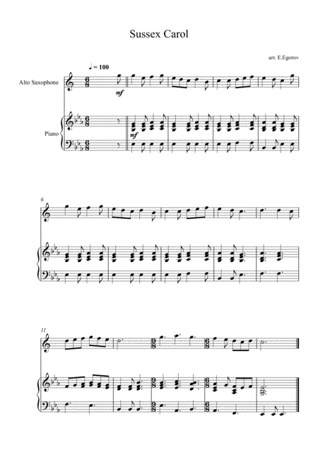 Sussex Carol, For Alto Saxophone & Piano