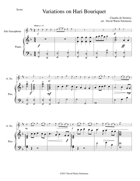 Variations on Hari Bouriquet for alto saxophone and piano (arr. David Warin Solomons)