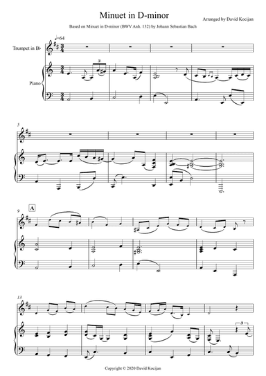 Minuet in D-minor INT (trumpet in Bb & piano) (arr. David Kocijan)