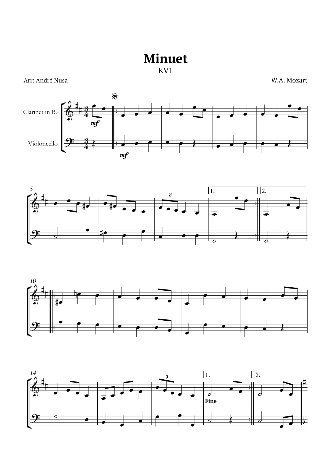 Minuet KV1 (arr. André Nusa)