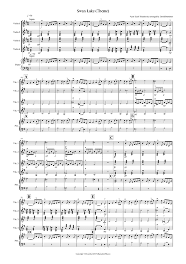 Swan Lake Theme for Violin Quartet (arr. David Burndrett)