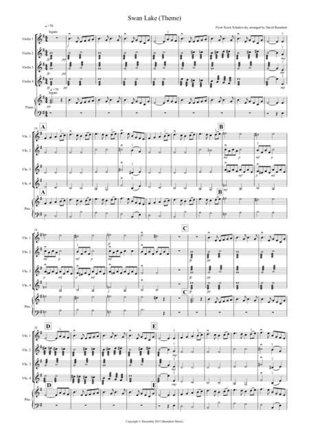 Swan Lake Theme for Violin Quartet (arr. David Burndrett)