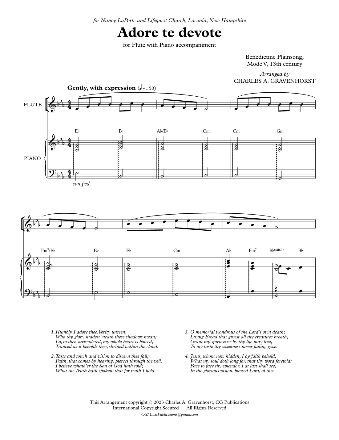 ADORE TE DEVOTE (Humbly, I adore thee) – Flute & Piano (arr. Charles A. Gravenhorst)