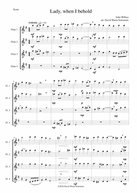Lady, when I behold arranged for flute quartet (4 concert flutes) (arr. David Warin Solomons)