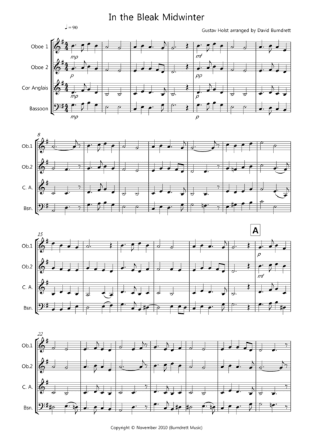 In the Bleak Midwinter for Double Reed Quartet (arr. David Burndrett)