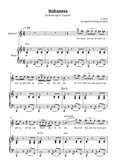 Habanera (for soprano - A minor/major) (arr. Rodrigo Faleiros)
