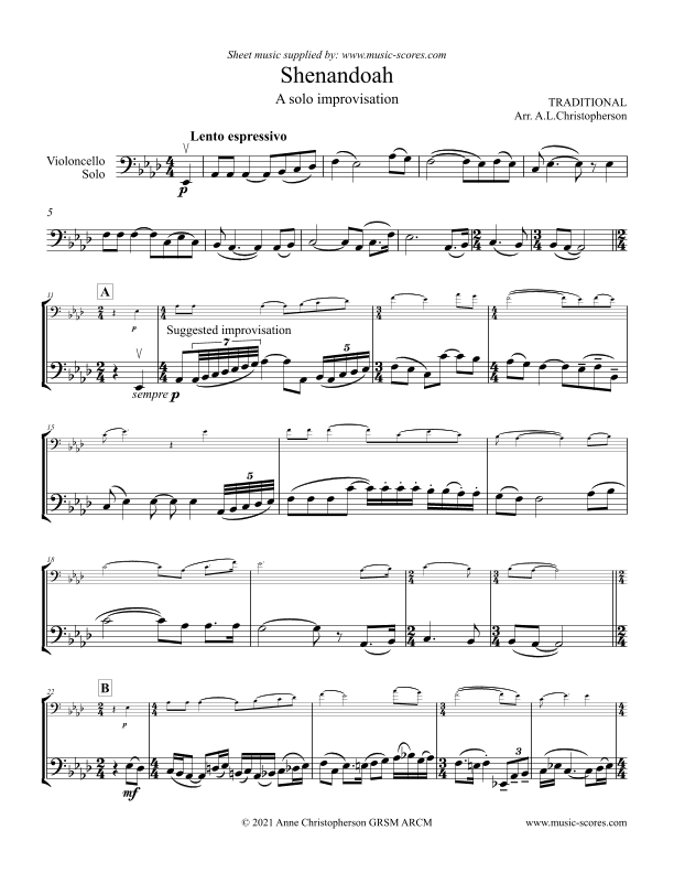 Shenandoah - Solo Cello (arr. Anne L Christopherson GRSM ARCM)