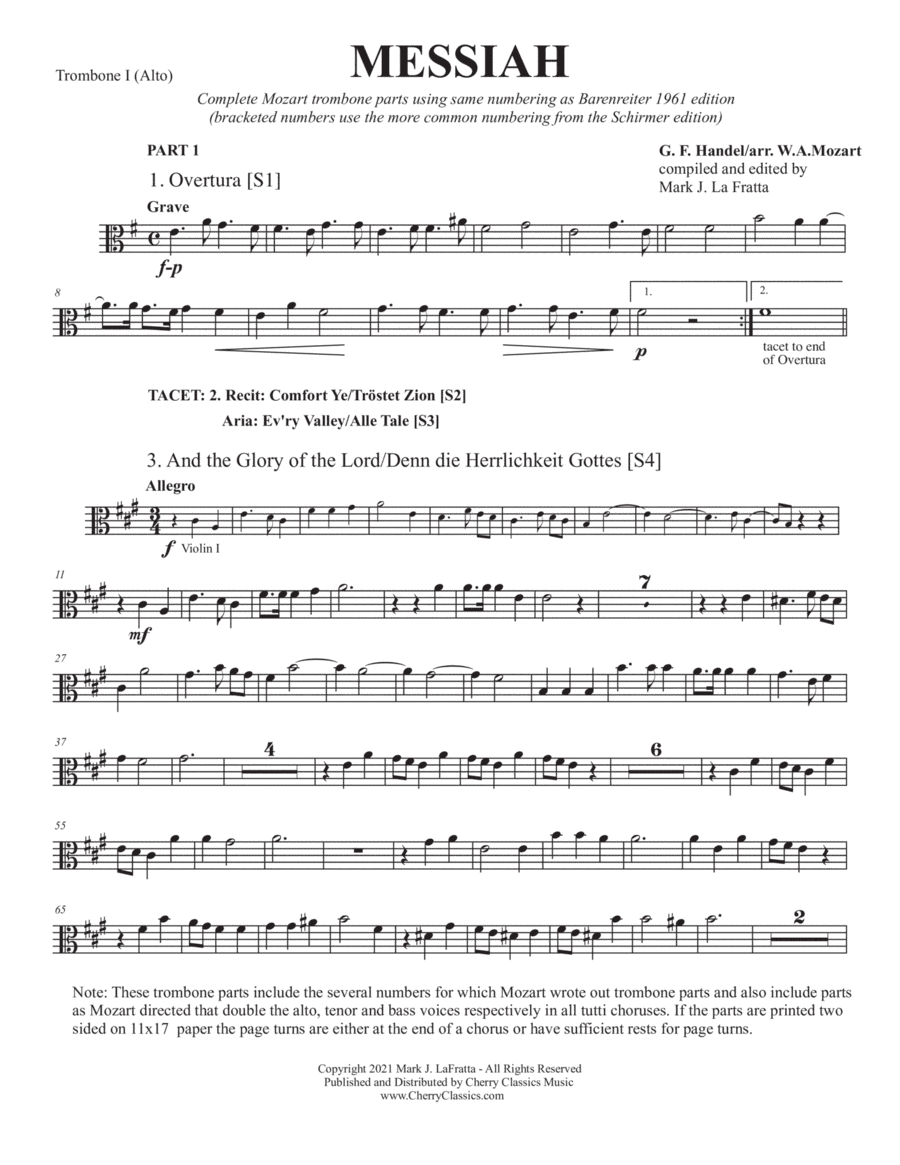 Messiah Trombone parts as arranged by Mozart (arr. W. A. Mozart and edited by Mark LaFratta)