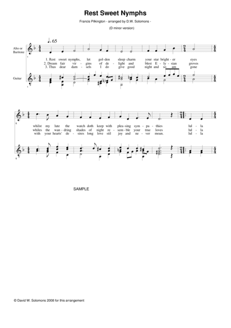 Rest Sweet Nymphs (D minor version) for alto (or baritone) and guitar (arr. David Warin Solomons)