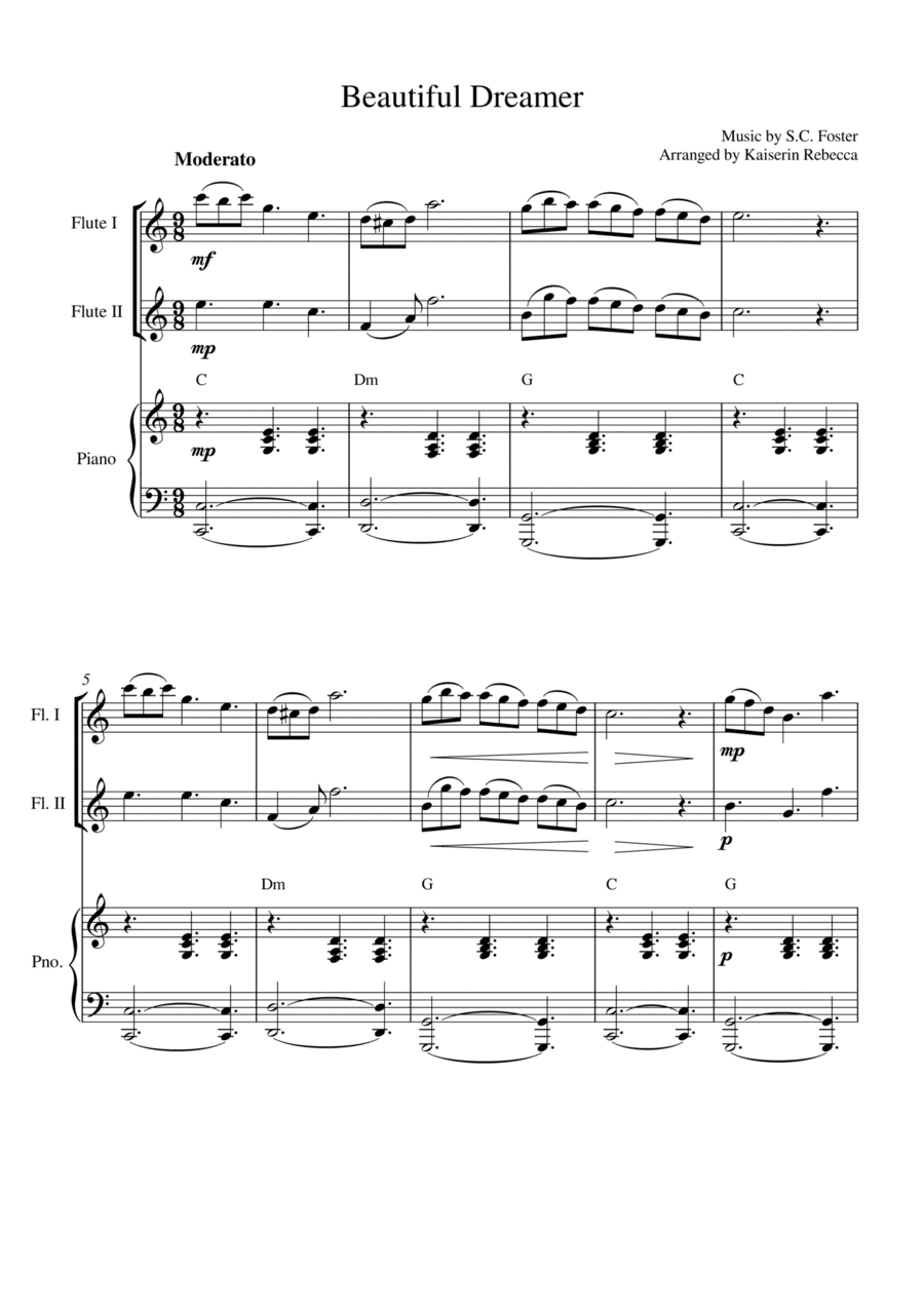 Beautiful Dreamer (for flute duet and piano accompaniment) (arr. Kaiserin Rebecca)
