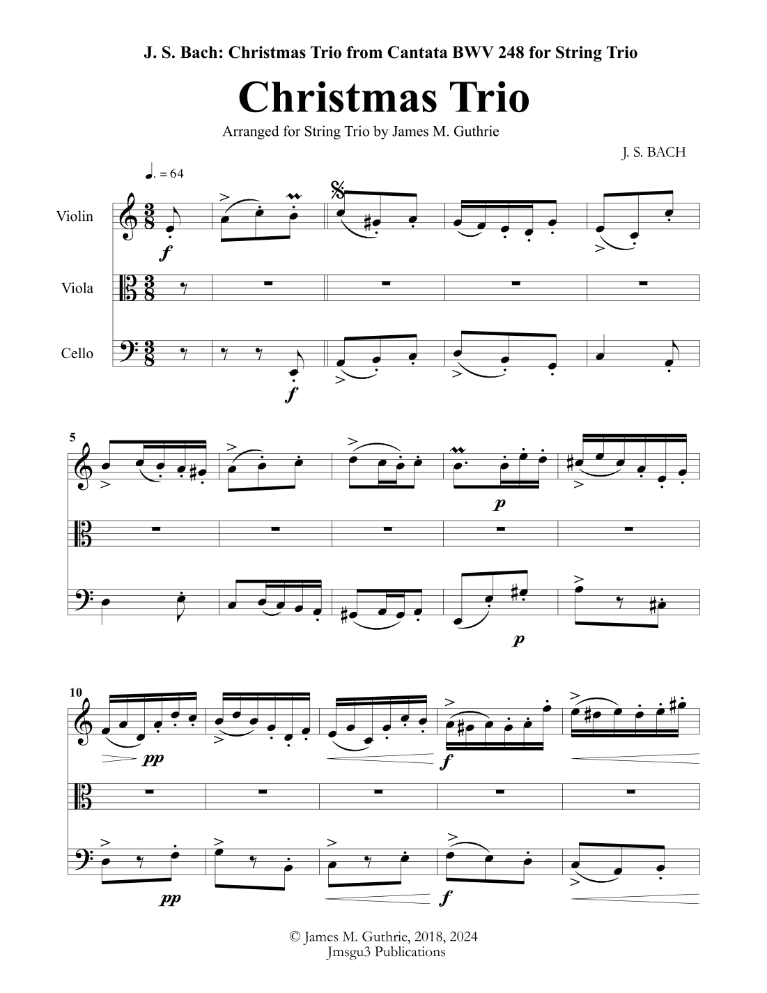Bach: Christmas Trio for String Trio (arr. James M. Guthrie, ASCAP)
