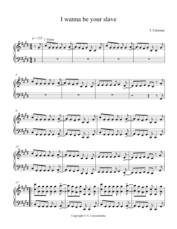 I Wanna Be Your Slave (arr. A. Ustynchenko)
