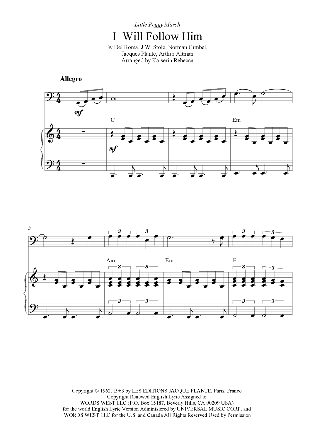 I Will Follow Him (i Will Follow You) (arr. Kaiserin Rebecca)