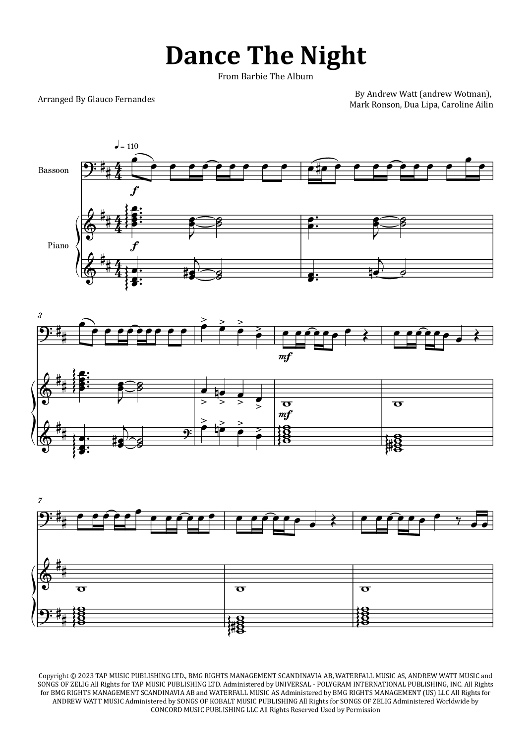 Dance The Night (arr. Glauco Fernandes)