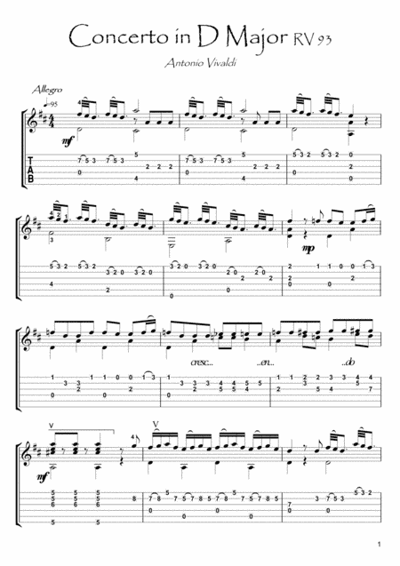 Concerto in D Major RV 93 Guitar solo (arr. PianoSheetNow)