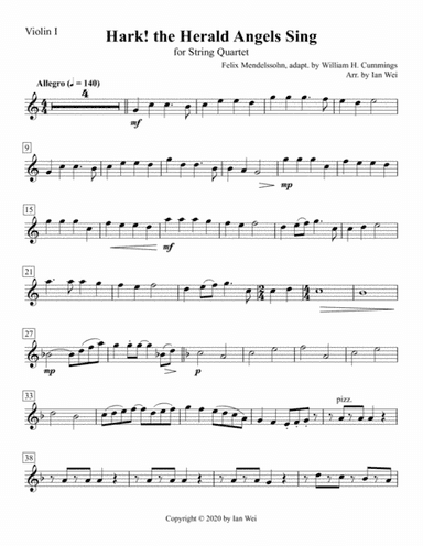Hark! the Herald Angels Sing for String Quartet (arr. Ian Wei)