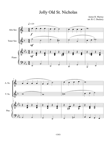 Jolly Old St. Nicholas (Alto and Tenor Sax Duet with Piano Accompaniment) (arr. B. C. Dockery)