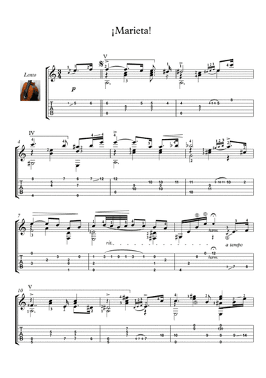 Marieta by Tarrega Guitar solo (arr. PianoSheetNow)