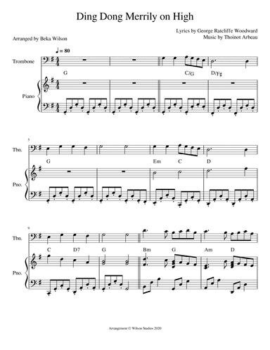 Ding Dong Merrily On High--trombone solo (arr. Beka Wilson)