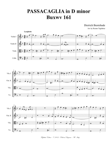 BUXTEHUDE - PASSACAGLIA IN D MINOR - BuxWv 161 - Arr. for String Quartet (arr. Renato Tagliabue)
