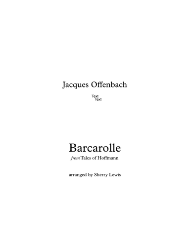 Barcarolle, Tales of Hoffmann Two Violin Duet, Intermediate Level (arr. Sherry Lewis)