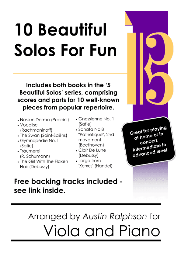 COMPLETE Book of 10 Beautiful Viola Solos for Fun - various levels with FREE BACKING TRACKS (arr. Austin Ralphson)